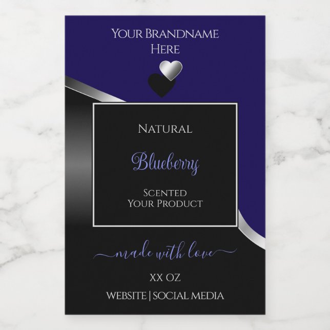 Dark Blue Black Wavy Silver Hearts Product Labels (Single Label)