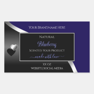 Dark Blue Black Wavy Silver Hearts Product Labels