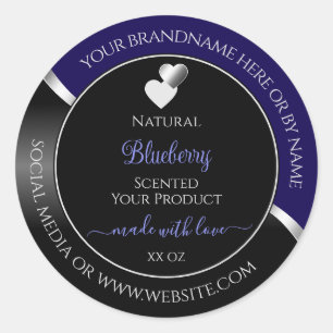 Dark Blue Black Wavy Silver Hearts Product Labels