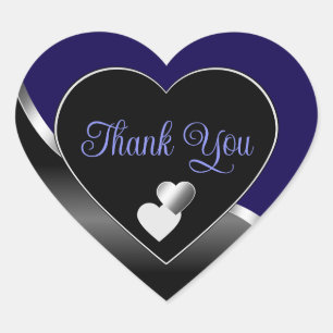 Dark Blue Black with Hearts Wavy Silver Thank You Heart Sticker