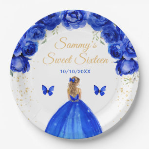 Dark Blue Blonde Hair Princess Sweet Sixteen Paper Plate