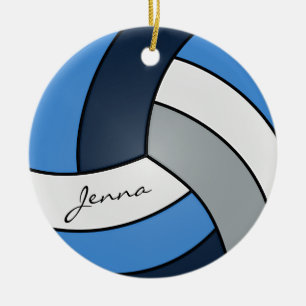 Dark Blue, Blue, White & Grey Volleyball Ceramic Tree Decoration