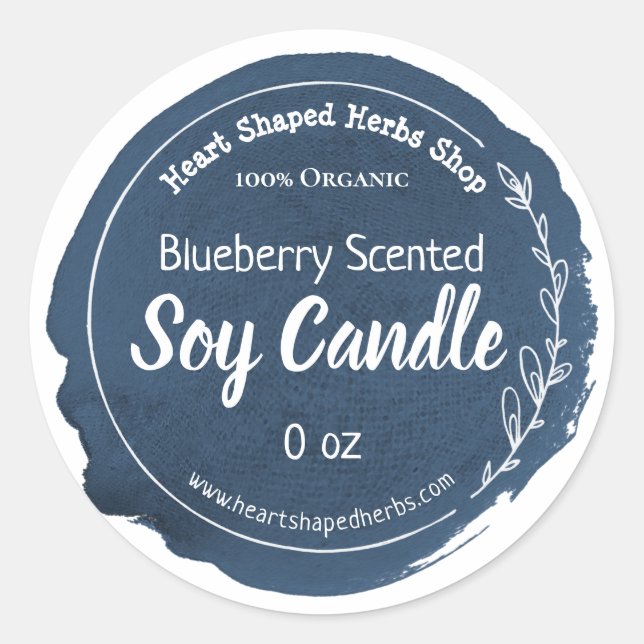 Dark Blue Blueberry Scented Soy Candle Labels (Front)