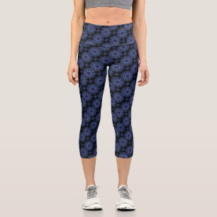 Dark Blue Boho Mandala Pattern Capri Leggings