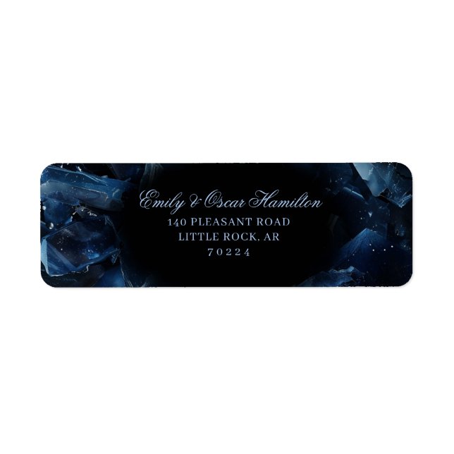 Dark Blue Boho Witch Crystals Black Return Address Label (Front)