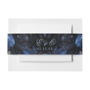 Dark Blue Boho Witch Crystals Black Wedding Invitation Belly Band