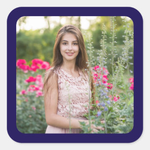 Dark Blue Border Photo Square Sticker