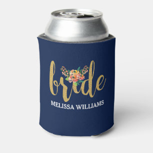 Dark Blue & Bride In Gold Glitter Can Cooler