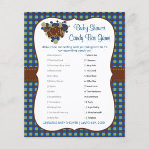 Dark Blue & Brown Elephant Baby Boy Shower Game Flyer