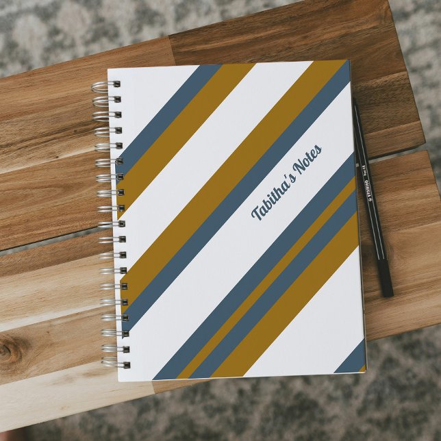 Dark blue browns diagonal geometric stripes notebook (Creator Uploaded)