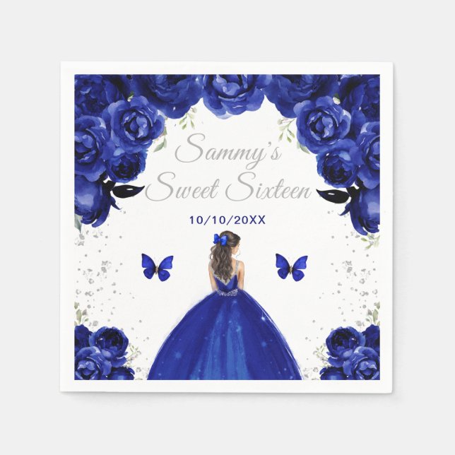 Dark Blue Brunette Hair Princess Sweet Sixteen Napkin (Front)