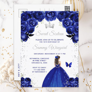 Dark Blue Brunette Hair Princess Sweet Sixteen Postcard