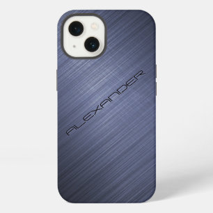 Dark Blue Brushed Aluminium Metal Look 2-Monogram iPhone 13 Case