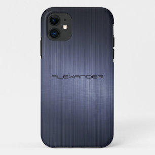 Dark Blue Brushed Aluminium Metal Look-Monogram iPhone 11 Case