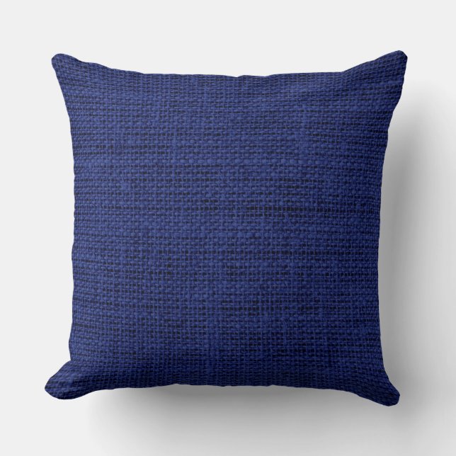 Dark Blue Burlap Linen Rustic Jute Cushion (Front)