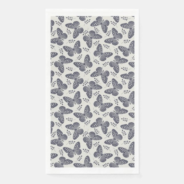 Dark blue butterfly pattern on grey background napkin (Front)