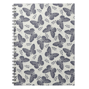 Dark blue butterfly pattern on grey background notebook