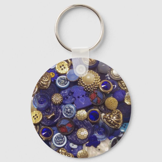 Dark Blue Button Collage Key Ring (Front)