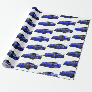 Dark Blue C8 Corvette Sports Car Hand Drawn Wrapping Paper