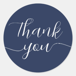 Dark Blue Calligraphy Elegant Thank You Classic Round Sticker