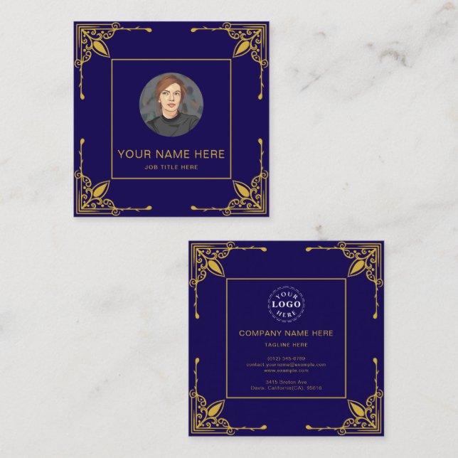 Dark Blue Calling Card Featuring Metallic Gold (Front/Back)