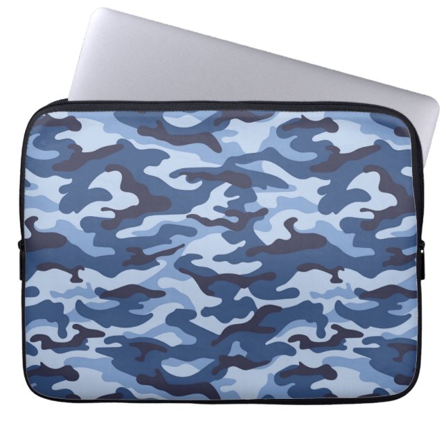 Dark Blue Camouflage Pattern Laptop Sleeve (Front)