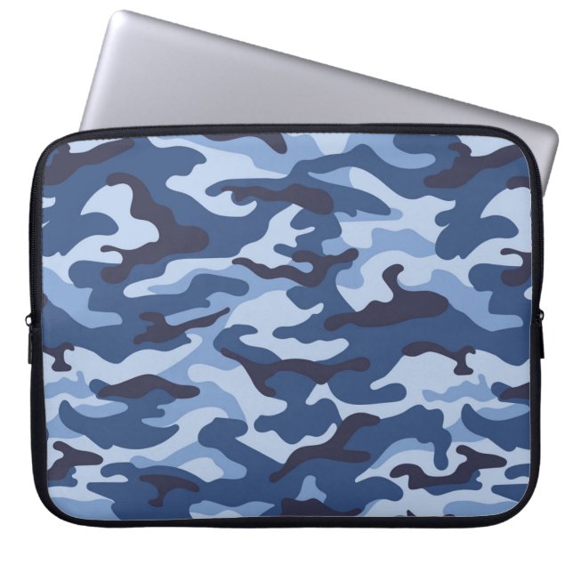 Dark Blue Camouflage Pattern Laptop Sleeve (Front)