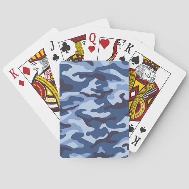 Dark Blue Camouflage Pattern Playing Cards (Back)