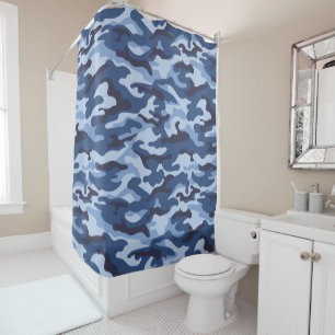 Dark Blue Camouflage Pattern Shower Curtain