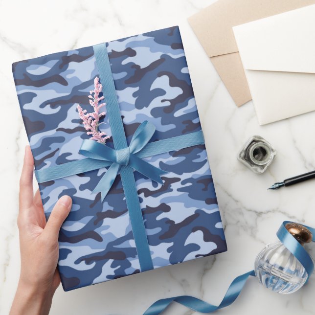 Dark Blue Camouflage Pattern Wrapping Paper (Gifting)