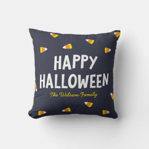 Dark Blue Candy Corn Happy Halloween Cushion
