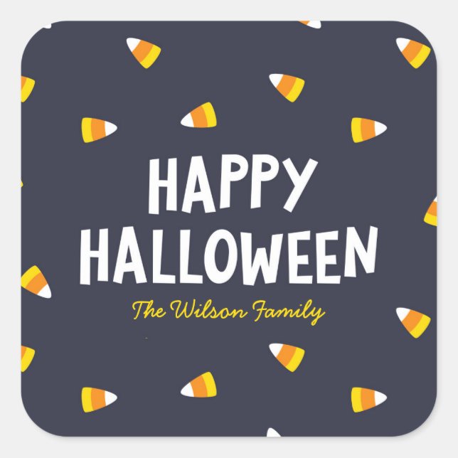 Dark Blue Candy Corn Happy Halloween Square Sticker (Front)