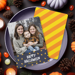 Dark Blue Candy Corn Photo Happy Halloween Card