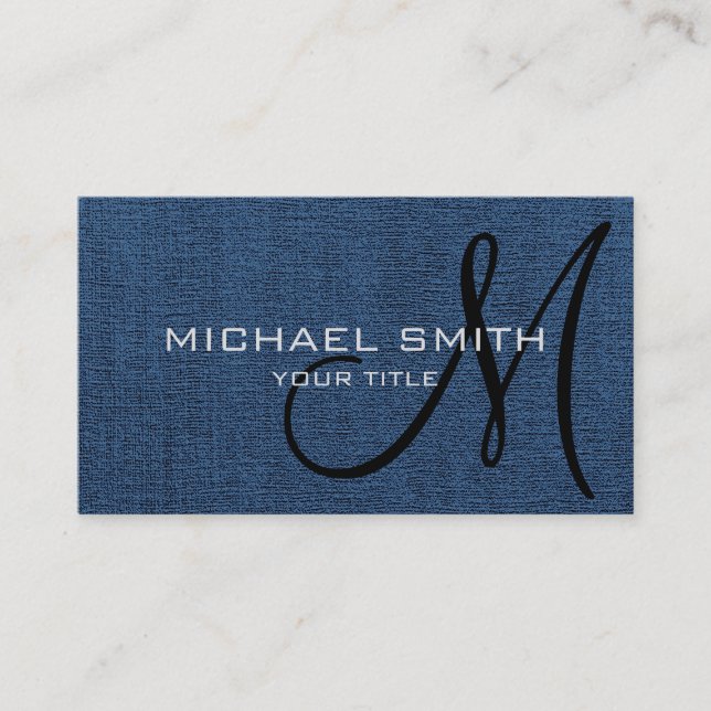 Dark Blue Canvas Look Monogram Business Card (Front)