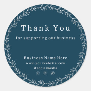 Dark Blue Chic Whimsical Business Wedding Classic Round Sticker