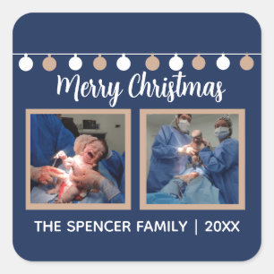 Dark Blue Christmas Baby Sticker Beige Modern