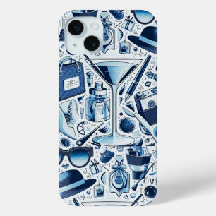 Dark Blue Collage Chic and Modern Design iPhone 15 Mini Case