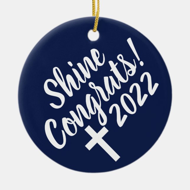 Dark Blue Congratulations Graduation Bible Verse Ceramic Ornament (Front)