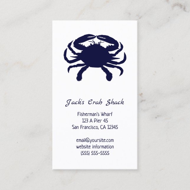 Dark Blue Crab Silhouette Seafood Restaurant Business Card (Front)