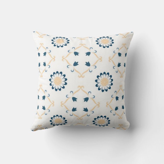 Dark blue & creamy yellow pattern cushion (Back)
