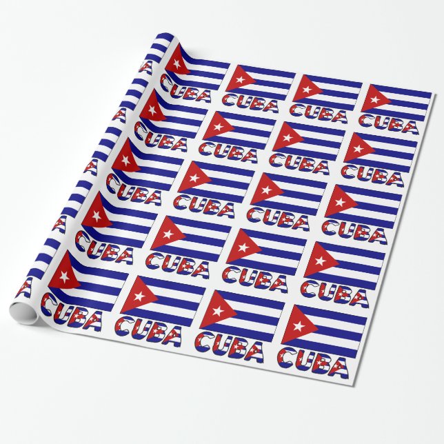 Dark Blue Cuban Flag and Cuba Wrapping Paper (Unrolled)