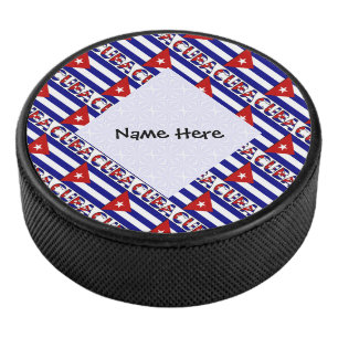Dark Blue Cuban Flag Cuba Tiled Personalised Hockey Puck