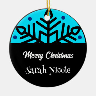 Dark Blue Custom Snowflake Christmas Ornament