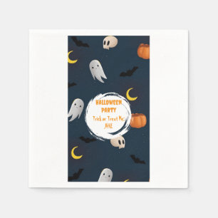Dark Blue Cute Pumpkin Ghost Moon Halloween Napkin