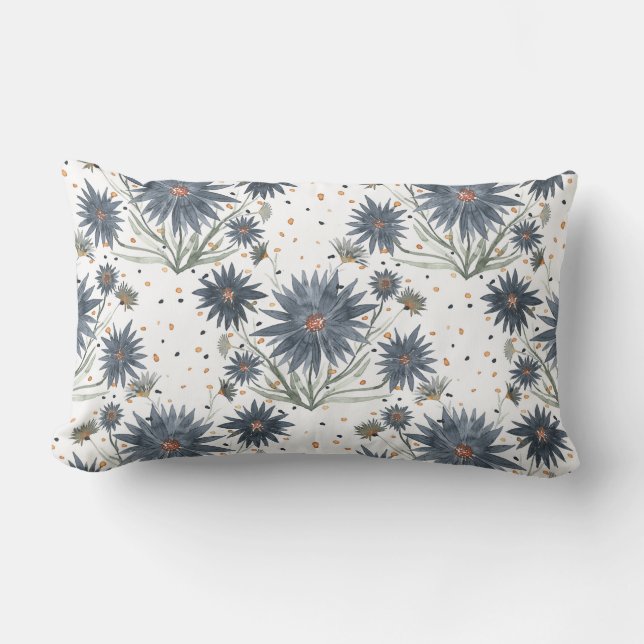 Dark Blue Daisies Lumbar Cushion (Front)