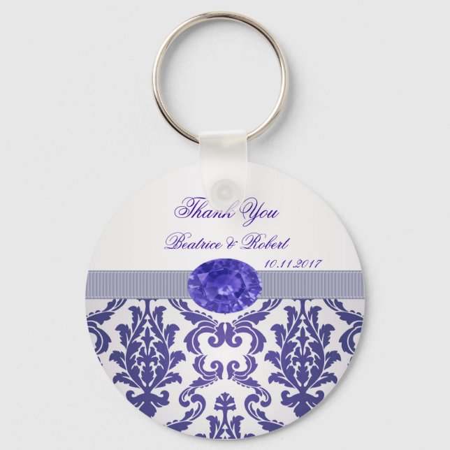 Dark blue Damask, gemstone picture Keychain (Front)