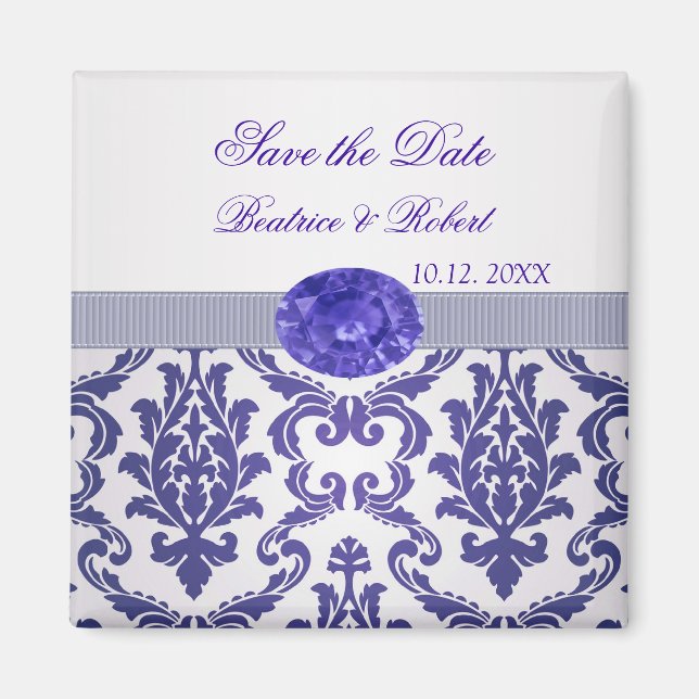 Dark blue Damask, gemstone picture Save the date Magnet (Front)
