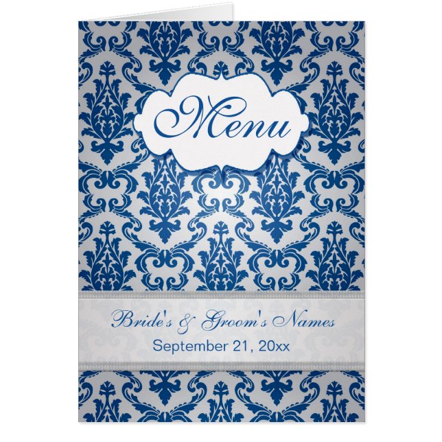 Dark blue Damask Menu (Front)