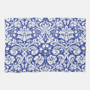 Dark blue damask pattern tea towel