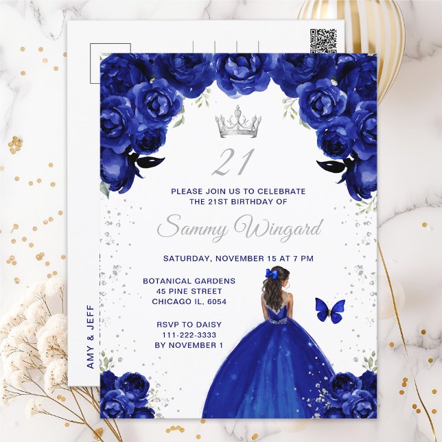 Dark Blue Dark Skin Princess Birthday Party Postcard (Creator Uploaded)
